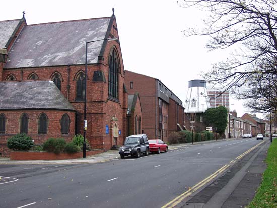 Looking west along Claremont Road at St. Luke's